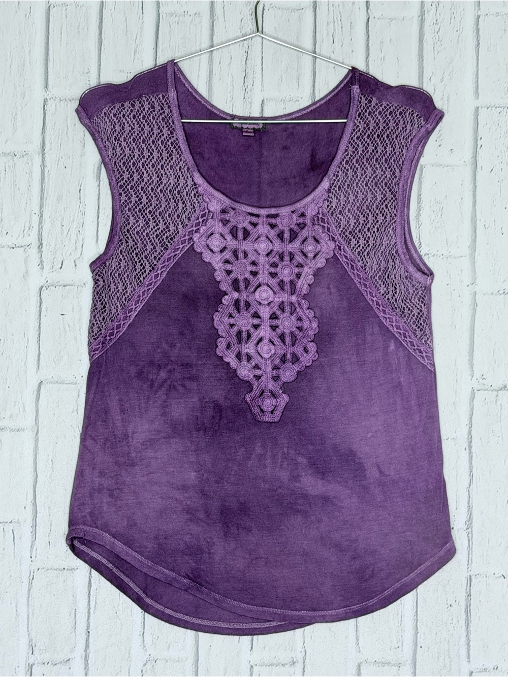 💜 Eyeshadow Purple Lace Crochet Boho Tank Top Size S Hand Dyed Look